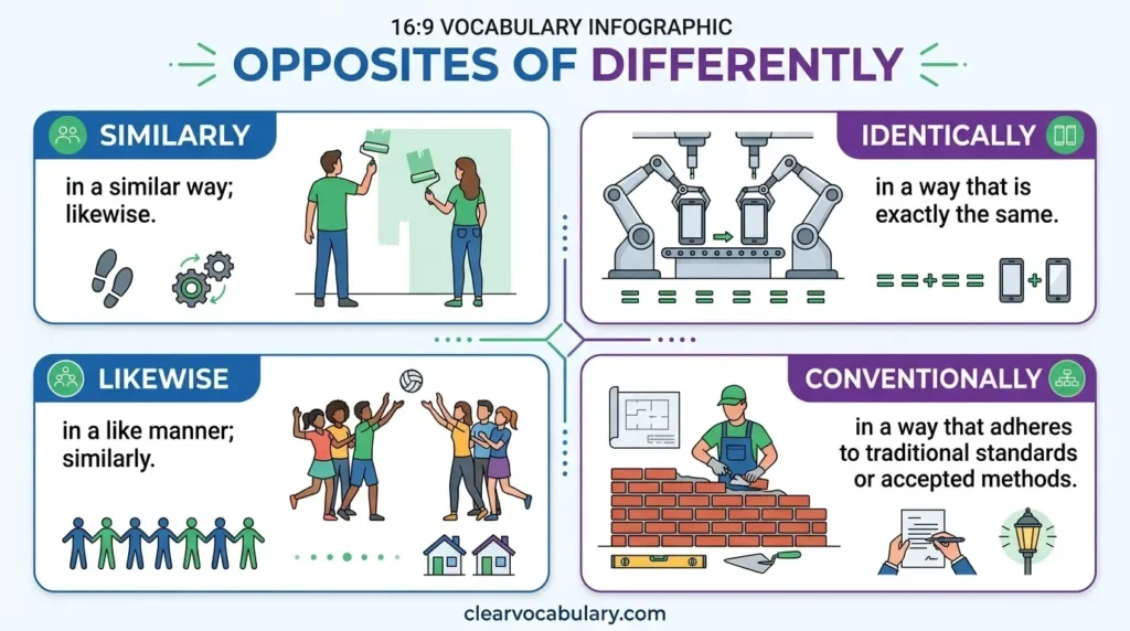 Antonyms of Differently