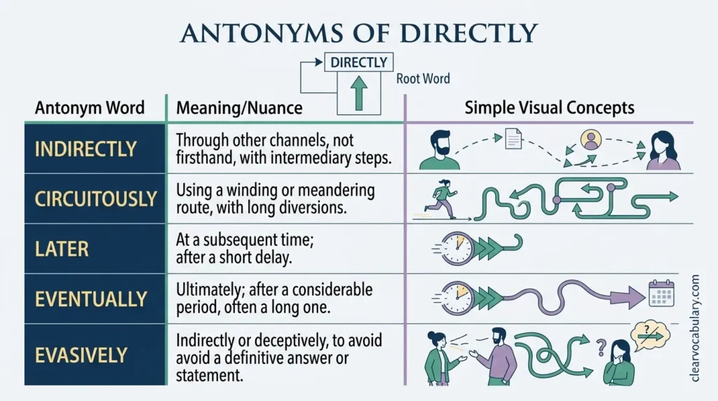 Antonyms of "Directly"