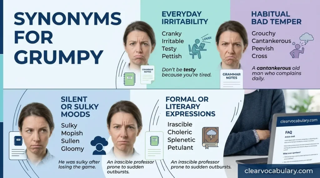 Synonyms for Grumpy by Meaning