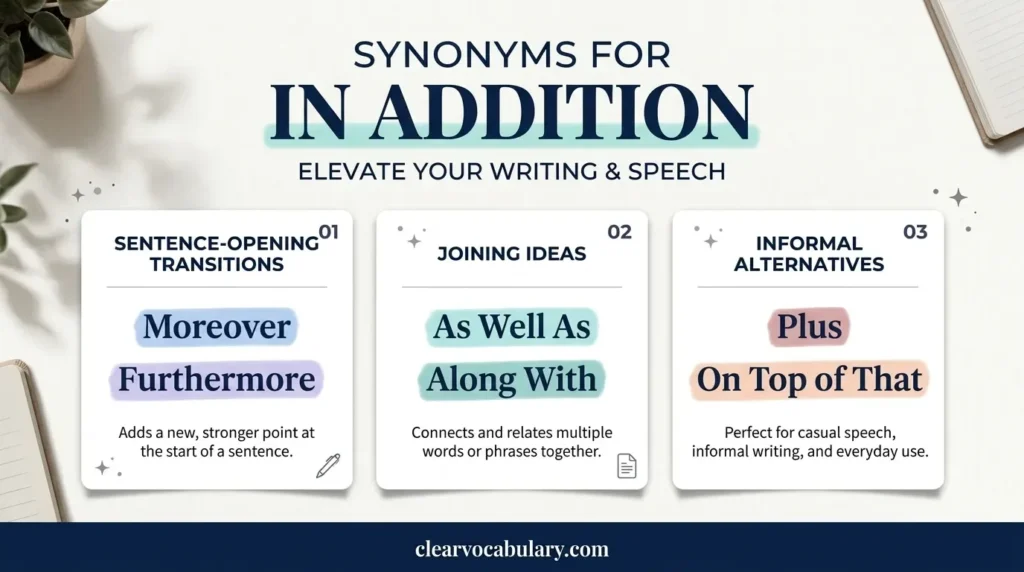 Synonyms for In Addition by Function