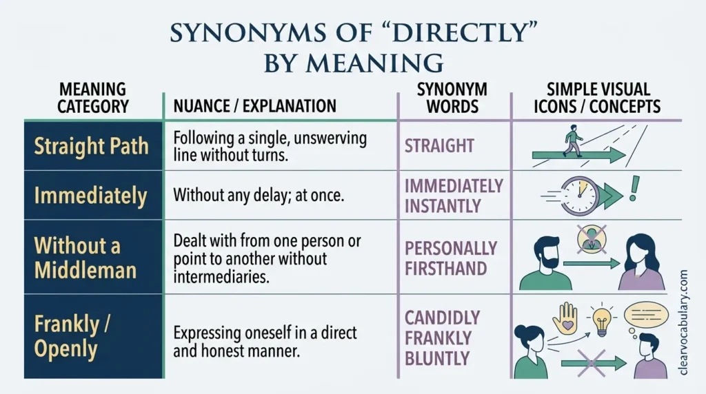 Synonyms of "Directly" by Meaning